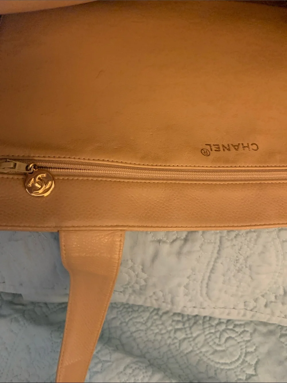 CHANEL Tan Leather Tote with Matching Zip Wallet